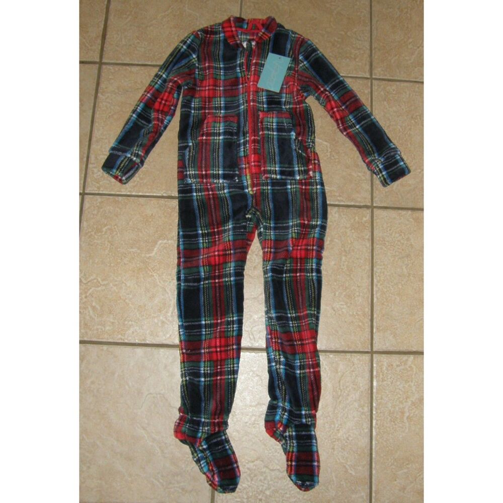 NEW Boys Sz Medium Footed Soft Fleece Plaid Cozy Sleeper ALEXANDER DEL ROSSA